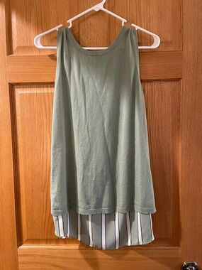LOFT Sage Green High-Low Tank with Striped Back